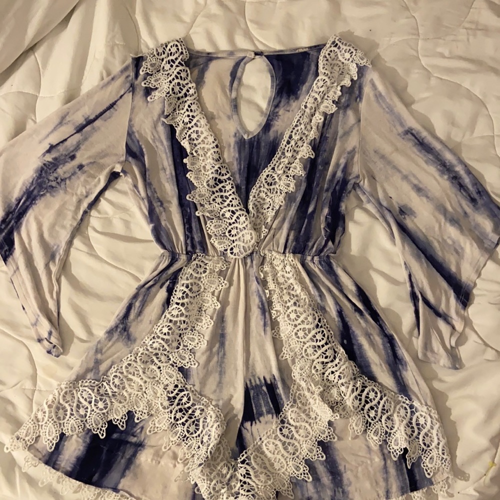 Blue and white tie-dye romper, playsuit size medium?